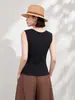 Camiseta sin mangas básica plisada estilo Miyake, cuello redondo, corte holgado, adelgazante, camisa base plisada, disponible para compra al por mayor