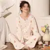 Pijama de Algodón Puro para Mujer, Cardigan Holgado de Estilo Delgado, Se Puede Usar Afuera, Manga Larga, Pantalón Largo, Conjunto de Ropa para el Hogar, Nuevo para Primavera y Otoño 2026