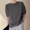 Estilo simple, elegante suéter de punto 100% lana pura con cuello redondo, manga corta, corte holgado, jersey, camiseta básica, manga corta