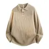 Suéter de Punto con Cuello Solapa Estilo Old Money para Hombre Invierno 2026 Nuevo Holgado Suave Canalé Cuello POLO Top