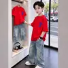 Nuevo Estilo Niños Tendencia Fútbol Manga Corta Jeans Ropa Marca de Moda Comercio Exterior Ropa Infantil Niños Conjunto de Verano