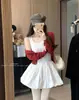 Foto Real~Estilo Verão 2026 Vestido Flor de Botão de Bailarina para Figuras Petites, Vestido Bufante Decote U Sem Mangas Emagrecedor para Mulheres