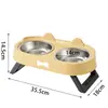 Tigela dupla dobrável para animais de estimação transfronteiriça, tigela dupla de aço inoxidável para gatos e cães, tigela elevada para gatos com proteção para o pescoço, tigela anti-engasgo para alimentação lenta