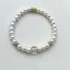 Pulsera de Perlas de Agua Dulce Naturales del Lago Shanxia de Zhuji con Cristales Blancos Estilo Francés Pulsera de Perlas con Cordón Elástico