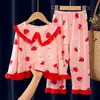 Pijama Infantil para Meninas Primavera e Outono, Gola Peter Pan, Manga Longa, Design Fofo de Desenho Animado, Adequado para Crianças Pequenas, Médias e Grandes, Roupa de Casa com Ar Condicionado, Pode Ser Usada Fora