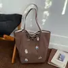 Bolso de Lona Nuevo Bordado de Perrito Cereza, Bolso de Hombro Rayado Doble Cara Simple y Versátil, Bolso Tote de Moda de Nicho para Mujeres