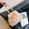 Bolsa Mini Balde de Pelúcia Explosões Transfronteiriças Nova Coleção Outono/Inverno 2024 para Mulheres Moda Coreana Bolsa da Sorte com Pérolas Portátil Individual