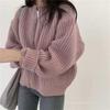 Chique Coreano Outono e Inverno Novo Retrô Preguiçoso Solto Zíper Tricô Cabo Jaqueta Suéter para Mulheres Cardigã de Tricô Grosso