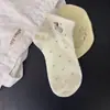 Meias Bordadas Dachshund para Mulheres, Meias Curtas Finas de Bolinhas para o Verão, Meias de Cano Médio 100% Algodão Estilo Japonês Fofas de Desenho Animado