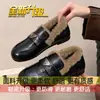 Mocassins Planos Retrô Moccasins Quentes Sapatos Femininos 2026 Inverno Novo Veludo Plus Pelo Sapatos de Solteira Sapatos Birkenstock Femininos