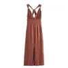 Comércio exterior atacado verão feminino novo estilo europeu e americano sexy sem costas linho midi alça vestido vestido