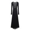 Ropa de mujer de comercio exterior 2025 primavera nueva moda sexy espalda gran cuello en V vestido de encaje negro vestido mujer