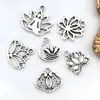 Accesorios de Joyería de Aleación DIY 11 Estilos Plata Antigua Yoga Loto Redondo Hueco Colgantes para Collares Pendientes Dijes Adornos