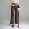 Pantalones de Cuero Casual de Moda Otoño 2026, Pantalones Largos Versátiles Elegantes de Pierna Recta, Holgados Adelgazantes de Cintura Alta para Mujer
