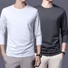 [Destaque] Camiseta masculina de manga comprida, adequada para primavera e outono, estilo casual, gola redonda, corte solto, respirável, versátil e leve, para usar por baixo