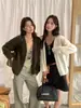 Conjunto Duas Peças Feminino: Top Camisola Renda Gola V Estilo Coreano + Suéter Cardigan Chá Verde Limão Outono 2026