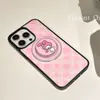 Funda Rosa a Cuadros para Teléfono Móvil Apple 15 1712 Adecuada para iPhone 16 Soporte Magnético de Dibujos Animados 18Promax Femenina 13