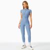 Mallas de una pieza de manga corta con cremallera para mujer, ropa exterior de color piel, para fitness, deportes, yoga, 8305