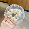 Scrunchie lenço quadrado estilo pastoral francês para meninas e crianças, elástico de cabelo doce com laço para coques, acessório de cabelo