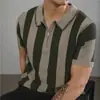 Camisa de Malla con Cortes Rayas en Contraste Estilo Coreano 2025 para Hombre Verano Estilo Casual Ligero Maduro Tejida de Punto Mangas Cortas Paul