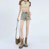 Shorts Jeans Ultra-Curtos Estilo Retro Americano Picante para Mulheres, Tendência de Verão Novo Fino de Cintura Alta Modelador Linha A Justo no Quadril Hot Pants
