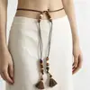 Cuerda de cintura estilo bohemio con delicadas cuentas de madera natural y borlas, cinturón dulce y lindo para mujer, cuerda de cintura linda de estilo étnico para mujer