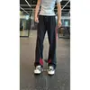 Pantalones Rayados de Seda Negra Hielo para Hombre, Estilo Delgado de Verano, Pantalones Deportivos de Nylon de Secado Rápido Estilo Americano, Pantalones de Pierna Recta Acampanados Ajustados de Moda