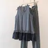 Colete de linho sem mangas com gola redonda, design único para mulheres plus size, novo estilo de verão com barra plissada, top jovem e estiloso