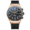 CHENXI Luz de la Mañana Deportiva de Moda Esfera Grande para Hombre Cronógrafo Multifuncional Fase Lunar Impermeable Silicona Reloj de Cuarzo