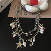 Dulce Cool Spice Girls Collar Doble Capa Concha Estrella de Mar Gota de Agua para Mujer Estilo Vacacional de Verano Nicho de Lujo Ligero Apilado Cadena Clavícula Moderna