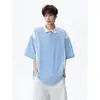 Camiseta Retrô Color Block de Manga Curta para Homens, Camisa Polo de Seda de Gelo Fina de Manga Meia-Manga para o Verão, Camiseta Jovem Plus Size de Manga Três Quartos