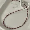 Colar e Pulseira Vintage de Prata de Lei S925 com Granada para Mulheres, Corrente de Clavícula Minimalista Versátil de Nicho de Alta Qualidade