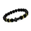 Pulsera cruzada de deseos 8MM para hombre piedra volcánica esmerilada joyería tejida a mano venta directa de fábrica al por mayor
