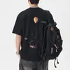 Roupas Masculinas Fengshe / Marca moderna estilo americano, camiseta casual de manga curta bordada e pesadamente lavada para homens, verão, corte solto, gola redonda