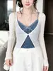 Conjunto Estampado Azul e Branco Verão Deslumbrante Estilo Coreano para Mulheres Cobertura de Tricô Proteção Solar Camisola Floral Top Emagrecedor Tendência