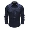 Camisa Respirável Elástica de Manga Longa para Primavera e Outono, Camisa Tática com Múltiplos Bolsos para Exterior, Jaqueta Camisa Militar Retro Americana