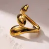 Anillo Abierto Nuevo con Rosca Estilo Europeo y Americano Diseño Creativo Elegante Gama Alta Acero de Titanio Chapado en Oro de 18K Anillo de Joyería
