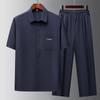 Conjunto de dos piezas de verano para papá, camisa de manga corta para hombre de mediana edad y mayor, camisa de abuelo de 60 años, traje informal fino