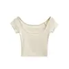 Camiseta Sexy de Manga Curta com Decote em U Profundo Estilo Desejo Puro, Novo Top Cropped Slim Fit de Cor Sólida para Verão