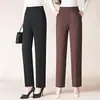 Pantalones casuales, sencillos y elegantes para mujer con cintura elástica y corte recto, con una costura central delantera, perfectos para ir al trabajo.. Nueva colección otoño 2026, de tiro alto y adelgazante