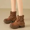 Botas de Campana de Moda para Mujer 2026 Otoño/Invierno Nuevas Botas Cortas de Suela Gruesa que Aumentan la Altura Retro Ajustadas Adelgazantes para Personas Bajas Botas Arrugadas
