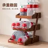 Estante de Almacenamiento de Escritorio de Madera Maciza para Tazas de Té, Estante de Almacenamiento de Juego de Té Multicapa Estilo Antiguo de Nogal Negro, Estante de Exhibición para Tazas de Café