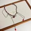 Collar Gargantilla de Cuero Rojo Estilo Gótico para Chica Caliente Alas de Amor Diseño Nicho Único Collar para Mujer