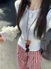 Camiseta Básica Jacquard Estilo Coreano Cuello Redondo Ajustada para Mujer, Elegante y Adelgazante Top de Manga Larga