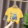 Camiseta Manga Longa Falsa Duas Peças para Meninos Algodão Puro Bonita Estilo Coreano Infantil Solta Novidades 2026 Crianças de Tamanho Médio a Grande Outono Top
