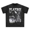 Estación independiente rap transfronterizo impresión hip hop americano bf calle manga corta retro lavado viejo camiseta comercio exterior venta al por mayor