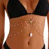 Cadena de Pecho con Borla de Imitación de Perla y Concha Estilo Vacaciones de Playa Transfronterizas Europeas y Americanas Cadena Corporal Sexy para Bikini