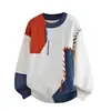 Tejidos de Punto de Color Contrastante con Diseño Patchwork para Hombres y Mujeres en Otoño e Invierno Sueltos Casuales de Nicho Suéteres Prendas de Punto para Parejas