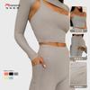 Traje de Fitness para Mujer Estilo INS Transfronterizo Sling Hermoso Espalda Sujetador de Yoga Camiseta de Manga Larga Shorts Conjunto de Tres Piezas