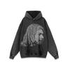 Suéter con capucha estilo hip-hop americano, estilo nacional, lavado, estilo vintage antiguo, estampado de figuras, estilo retro callejero, de manga larga.